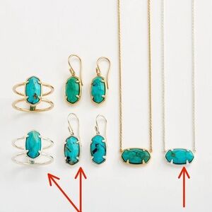 Kendra Scott Silver/Turquoise Lee earrings/Elisa necklace/Elyse ring (sz:6) set